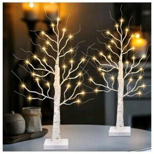 Lighted Birch Tree Home Decor Christmas Battery Operated Tabletop Artificial 2pk